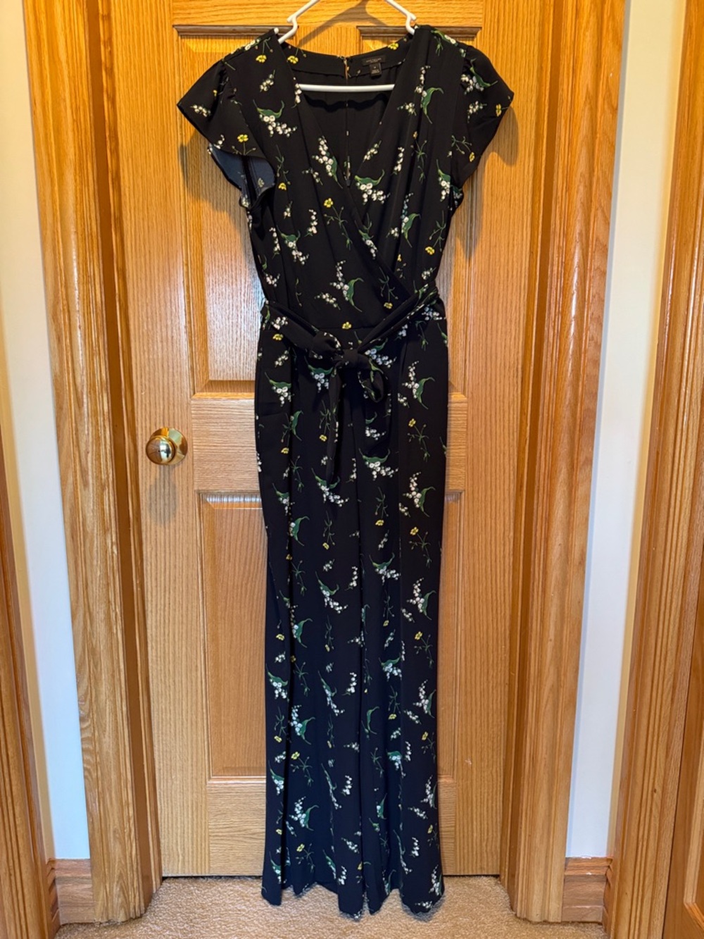 Ann Taylor Navy Floral Wrap Jumpsuit